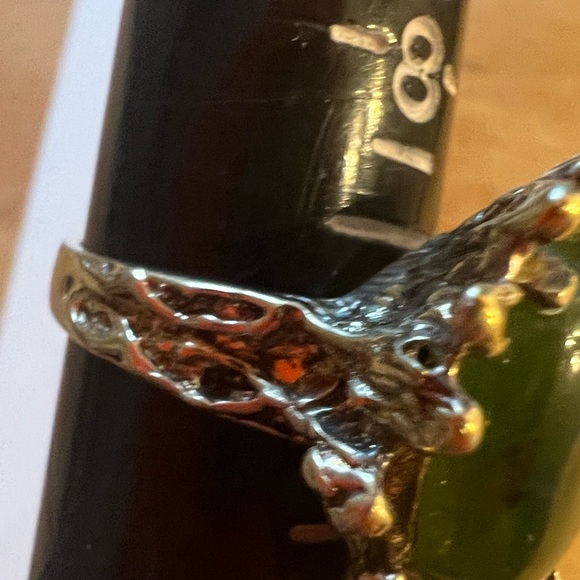 Jade stone gold coated sterling antique cocktail ring size 9 - Picture 4 of 5